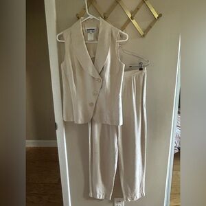 Cream Sleeveless Vest and Pants Set